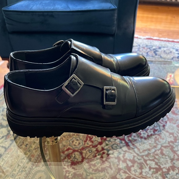 Double Monk Strap Black Leather Shoes - Picture 3 of 8